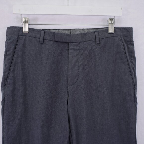 Hugo Boss Gray Virgin Wool Check Dress Pants Trousers 32 / 28 Low Rise Flat Fron - Picture 2 of 7